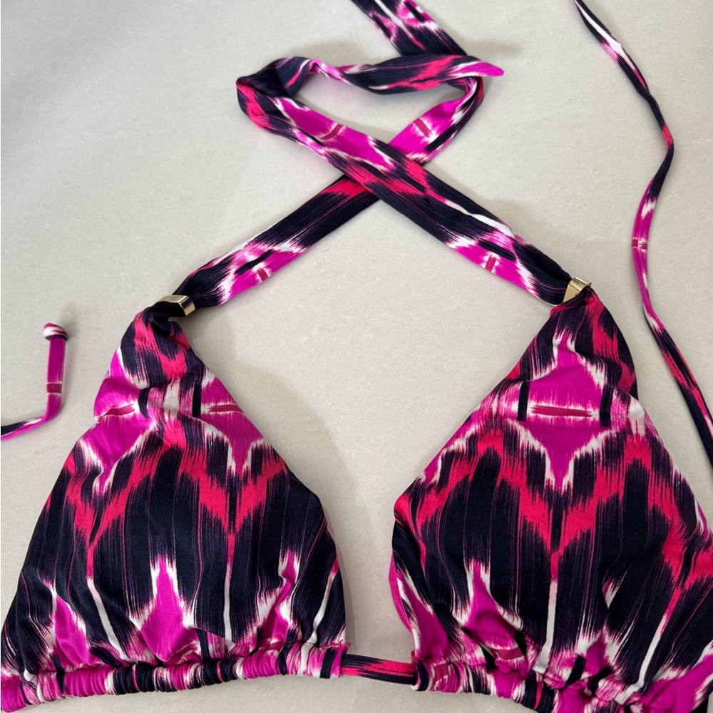 Vibrant Pink and Black Bikini Top